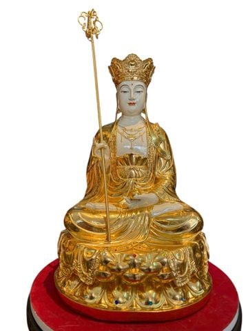 Tượng Địa Tạng bằng đồng dát vàng 24k cao 40 ngang 24 sâu 24 nặng 11.5 kg