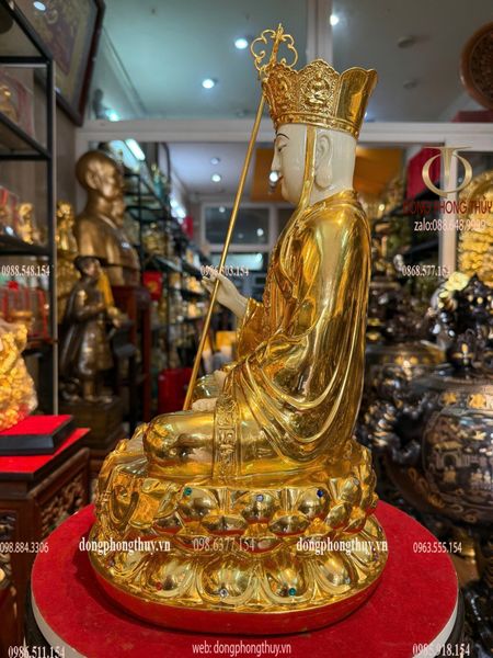 Tượng Địa Tạng bằng đồng dát vàng 24k cao 40 ngang 24 sâu 24 nặng 11.5 kg