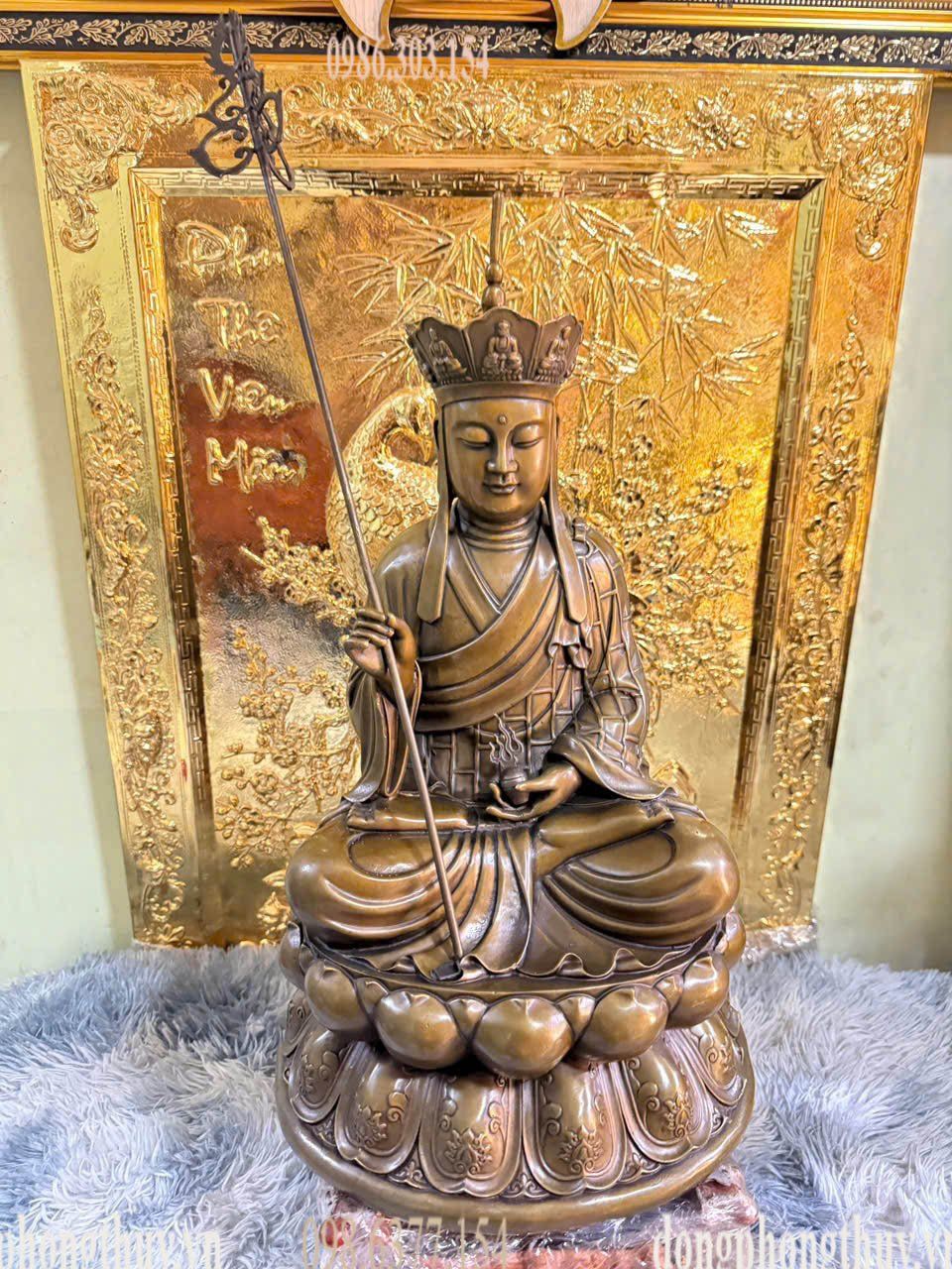 Tượng Địa Tạng Vương 48cm bằng đồng hun
