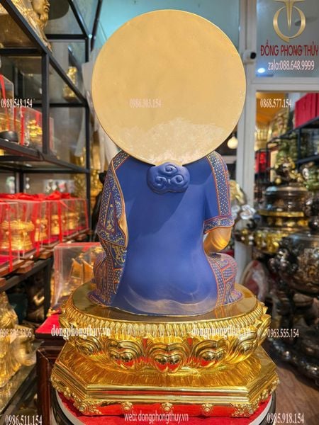 Tượng Dược sư dát vàng 24k vẽ gấm Cao 48 ngang 33,5 sâu 29cm nặng 12,4kg