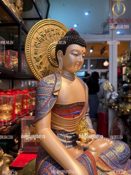 Tượng Dược sư dát vàng 24k vẽ gấm Cao 48 ngang 33,5 sâu 29cm nặng 12,4kg