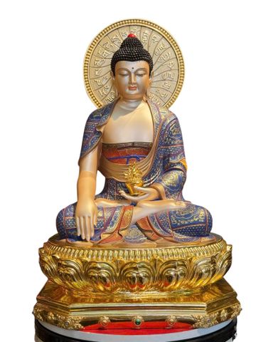 Tượng Dược sư dát vàng 24k vẽ gấm Cao 48 ngang 33,5 sâu 29cm nặng 12,4kg