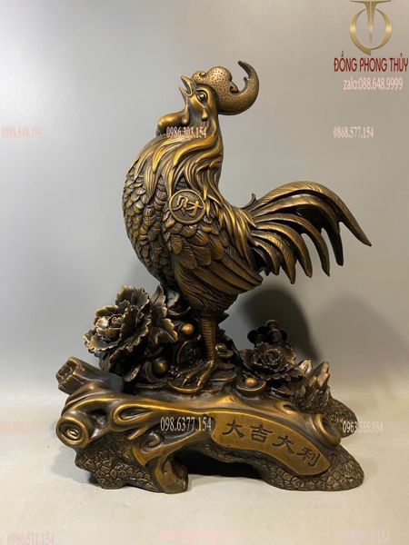 Tượng gà bằng đồng màu hun cao 39 ngang 28 nặng 10kg