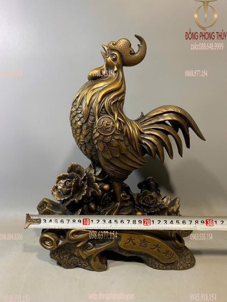 Tượng gà bằng đồng màu hun cao 39 ngang 28 nặng 10kg