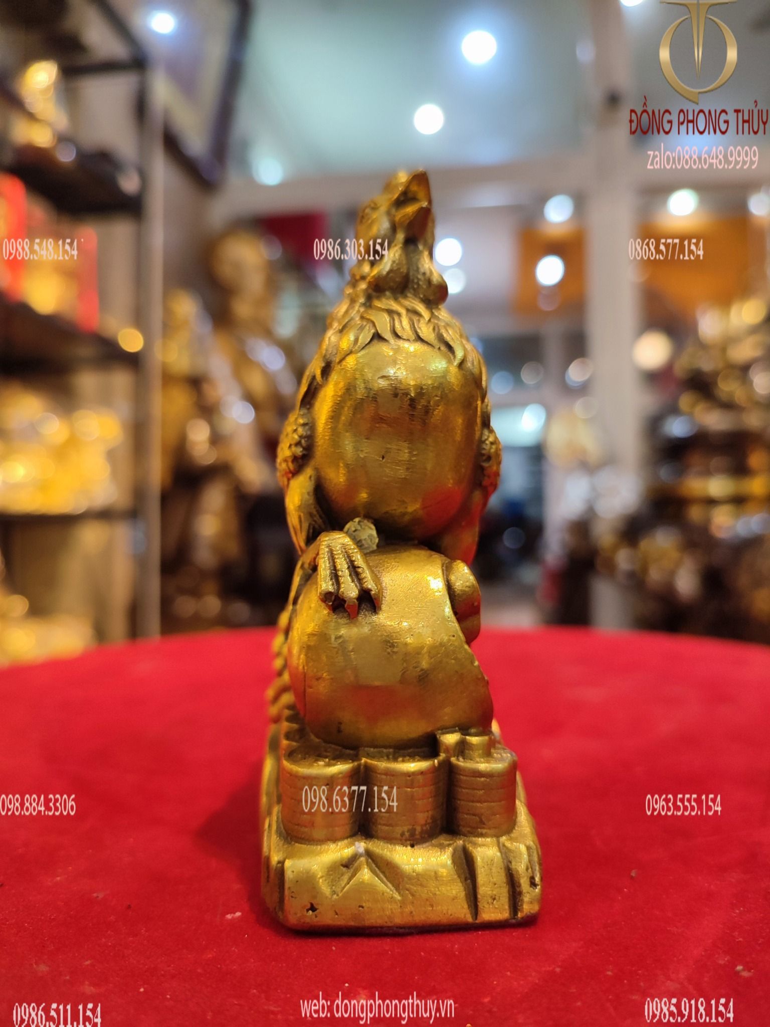 Tượng gà phong thủy bằng đồng cao 12cm