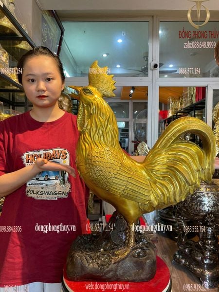 Tượng gà bằng đồng Cao 69 ngang đế 28 sâu 17 ngang đuôi 50 nặng 16,4kg