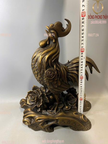 Tượng gà bằng đồng màu hun cao 39 ngang 28 nặng 10kg