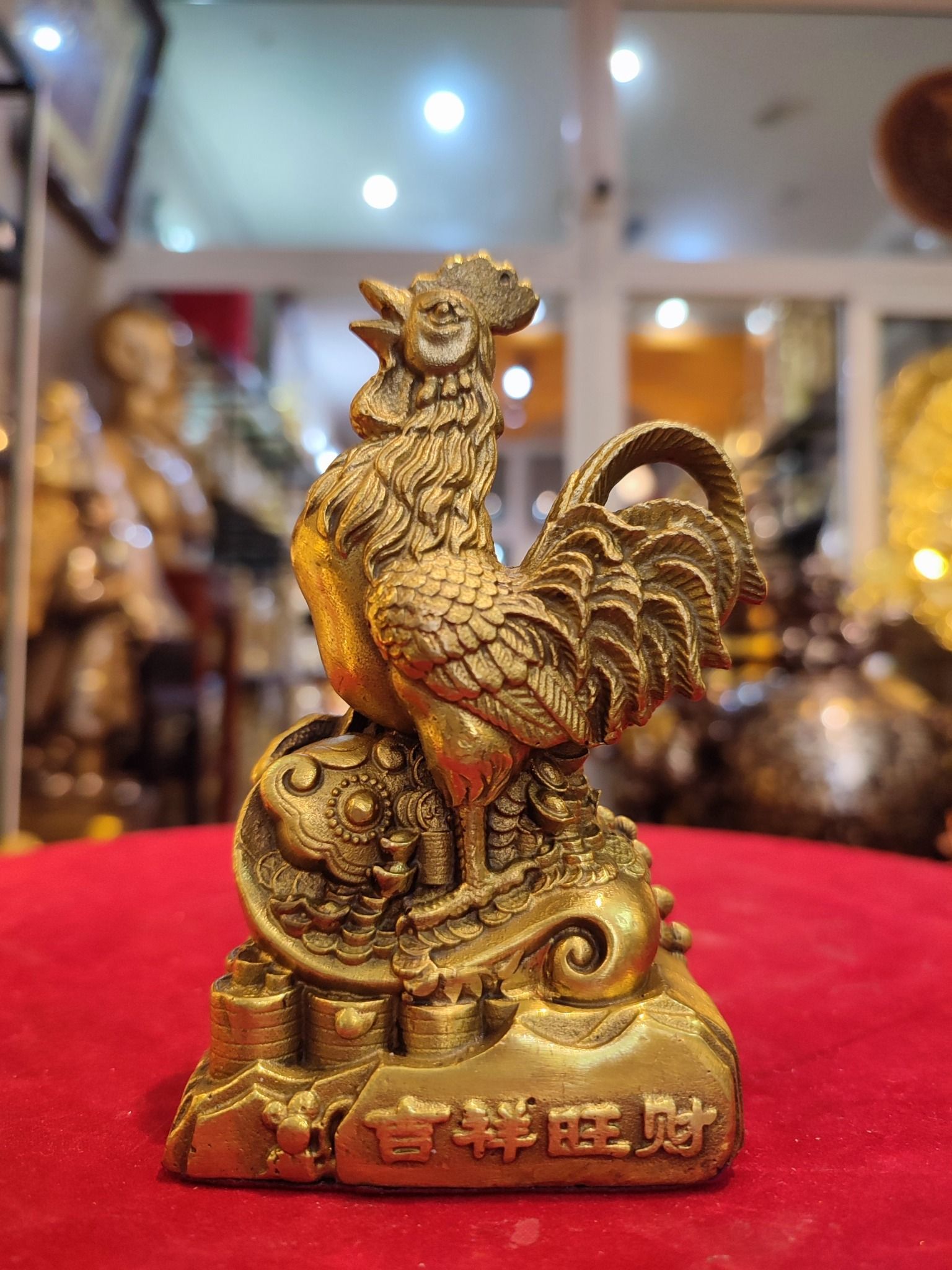 Tượng gà phong thủy bằng đồng cao 12cm