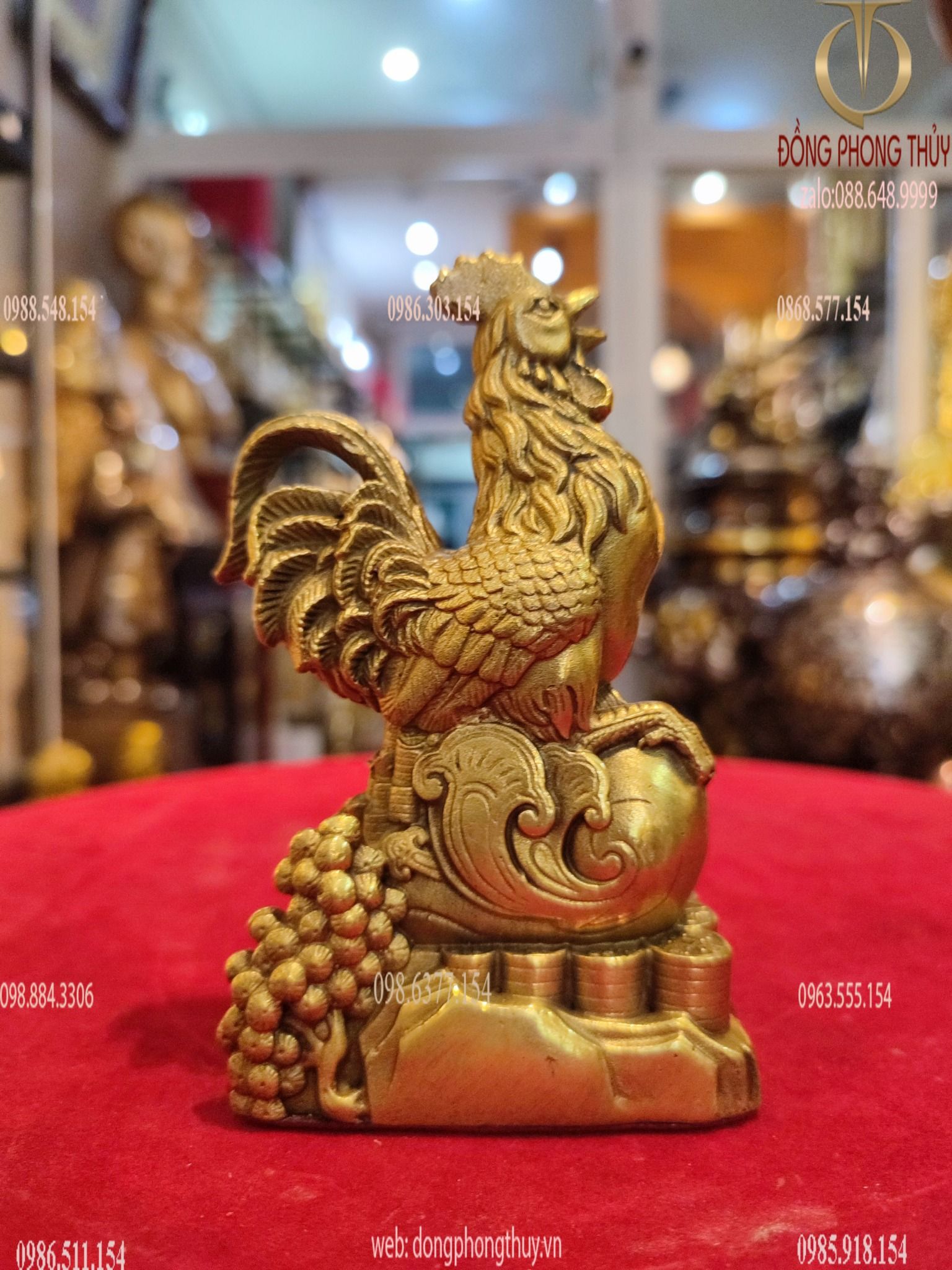 Tượng gà phong thủy bằng đồng cao 12cm