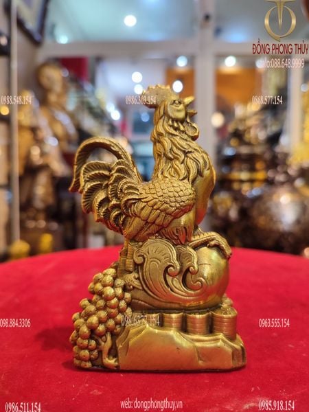 Tượng gà phong thủy bằng đồng cao 12cm