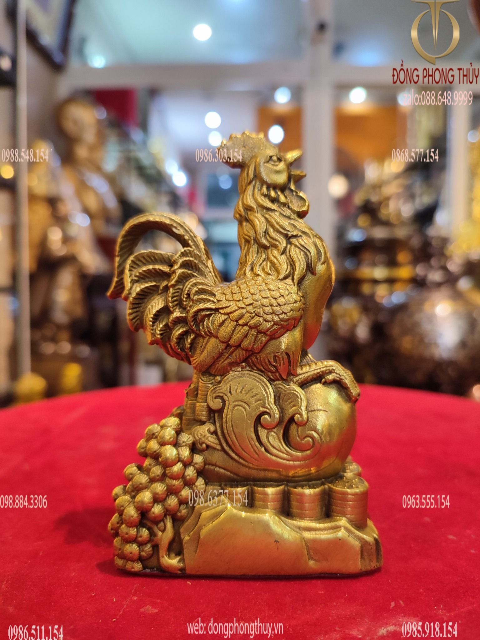 Tượng gà phong thủy bằng đồng cao 12cm