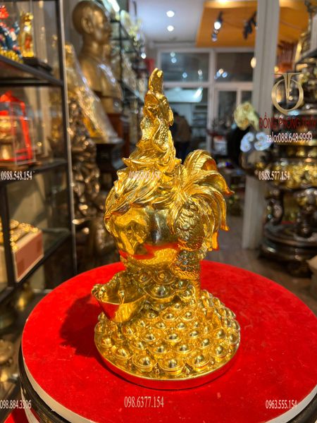 Tượng gà trống 28cm dát vàng 24k bằng đồng đúc