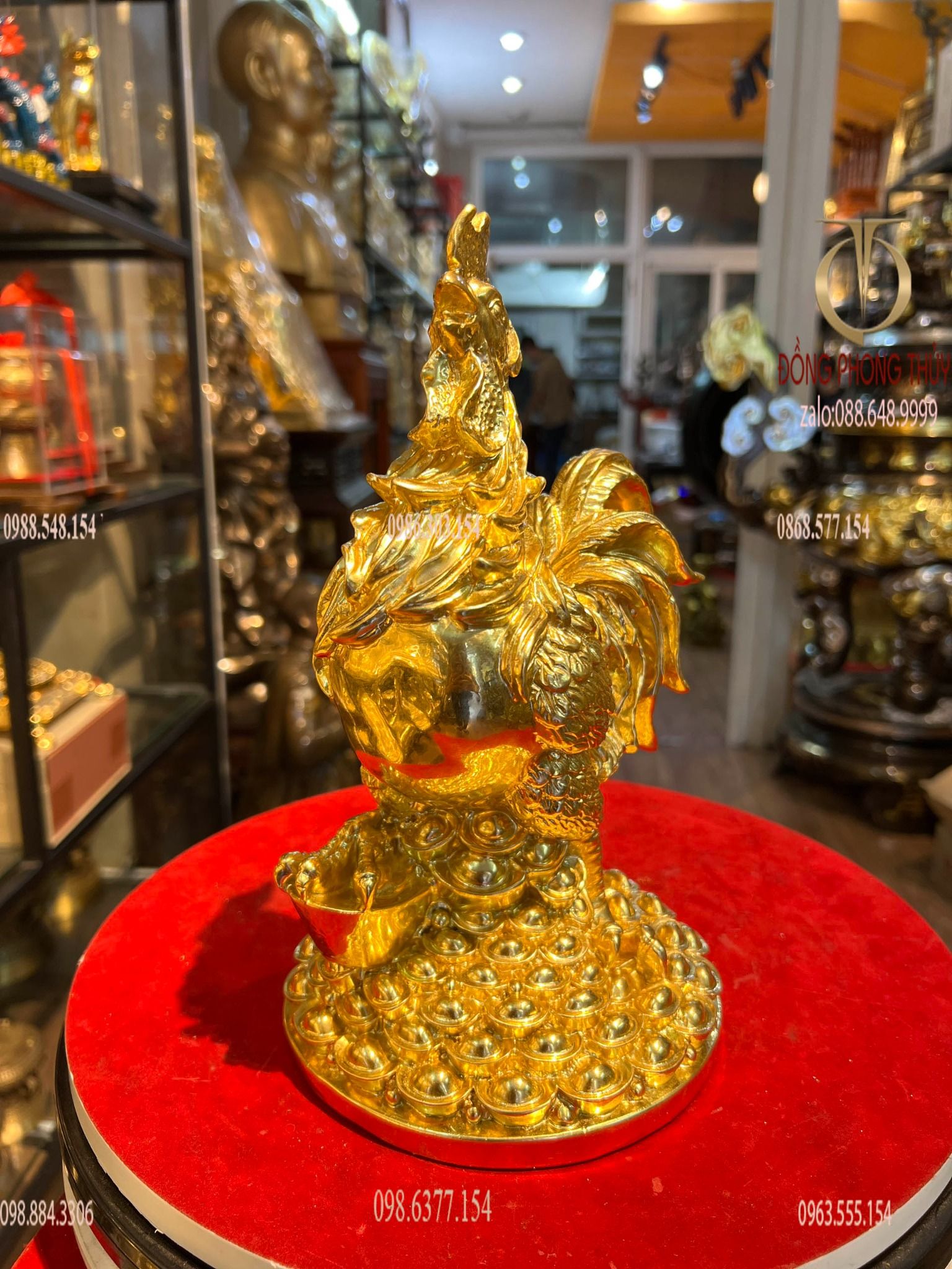 Tượng gà trống 28cm dát vàng 24k bằng đồng đúc