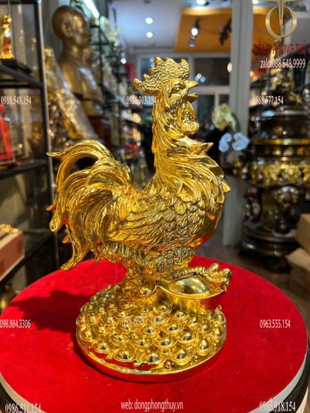 Tượng gà trống 28cm dát vàng 24k bằng đồng đúc