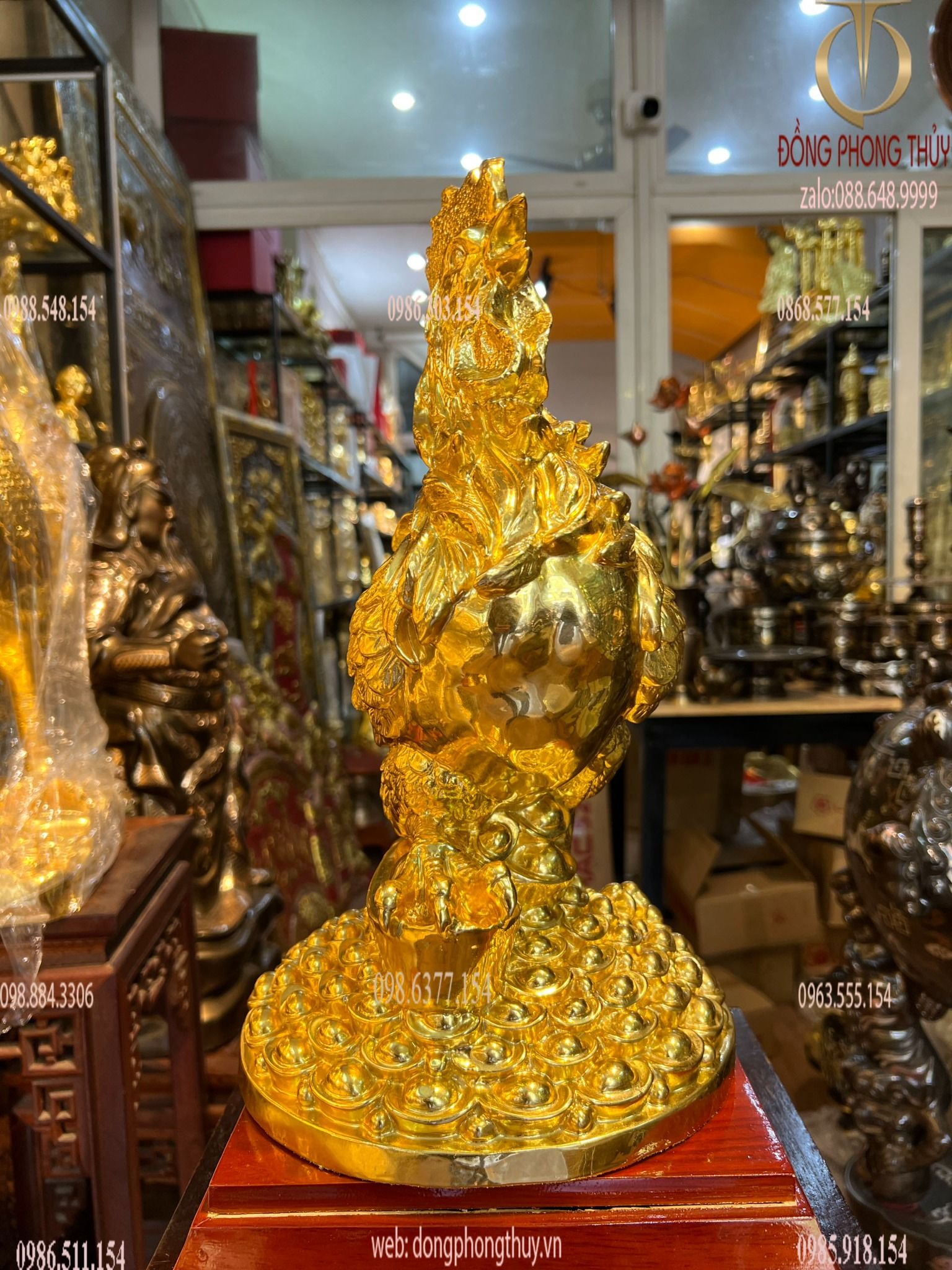 Tượng gà phong thủy bằng đồng dát vàng 24k