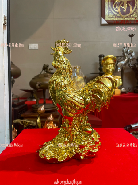 tượng gà phong thủy hoa hồng dát vàng 24k