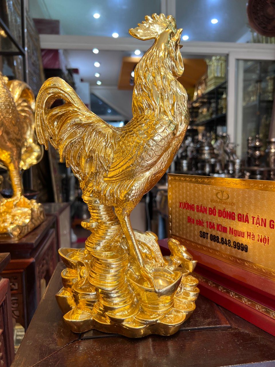 Tượng gà phong thủy như ý bằng đồng dát vàng 24k