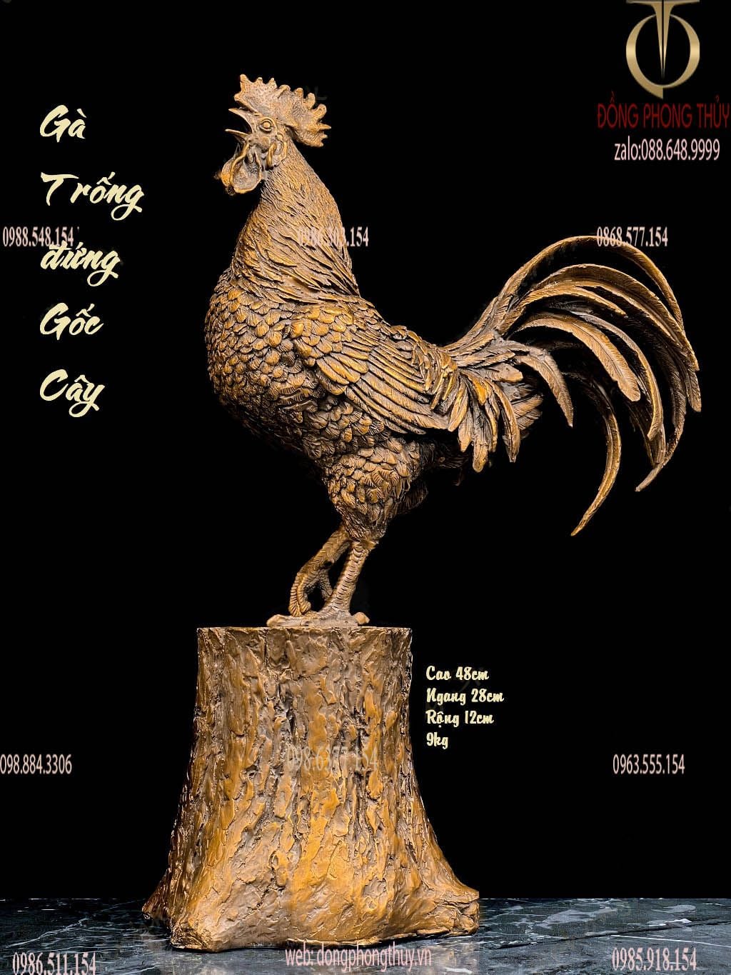 Tượng gà phong thủy bằng đồng