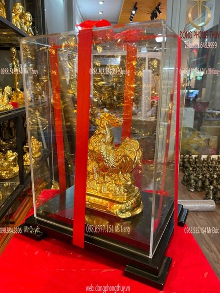 Tượng gà phong thủy thếp vàng 24k