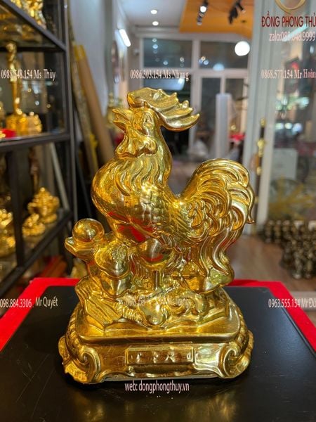 Tượng gà phong thủy thếp vàng 24k