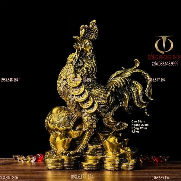 Tượng gà trống bằng đồng Cao 28cm nặng 4.9kg