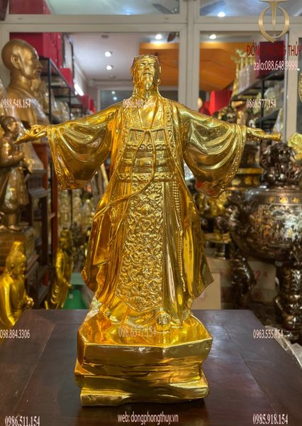 Tượng Khổng Minh Gia Cát Lượng 35cm bằng đồng dát vàng 24k