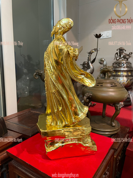 Tượng Khổng Minh Gia Cát Lượng 45cm bằng đồng dát vàng nano
