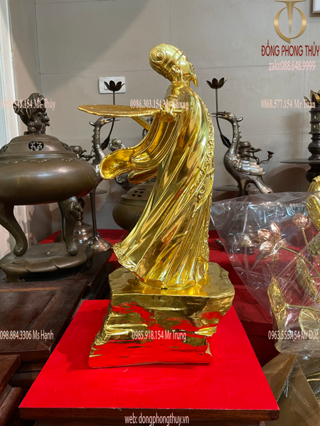Tượng Khổng Minh Gia Cát Lượng 45cm bằng đồng dát vàng nano