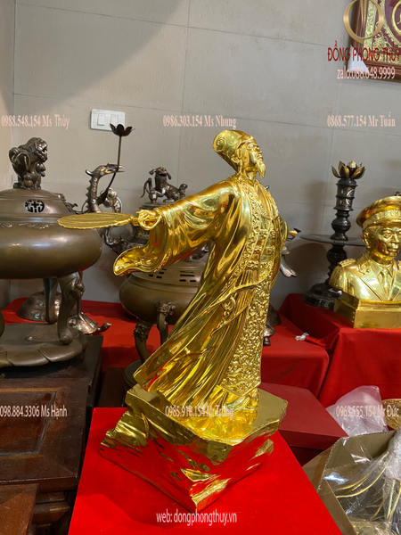 Tượng Khổng Minh Gia Cát Lượng 45cm bằng đồng dát vàng