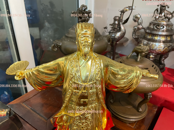 Tượng Khổng Minh Gia Cát Lượng 45cm bằng đồng dát vàng nano