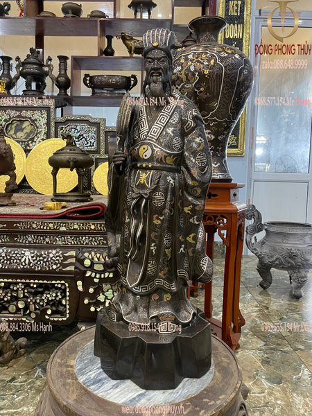 Tượng Khổng Minh -Tượng Gia Cát Lượng bằng đồng khảm ngũ sắc