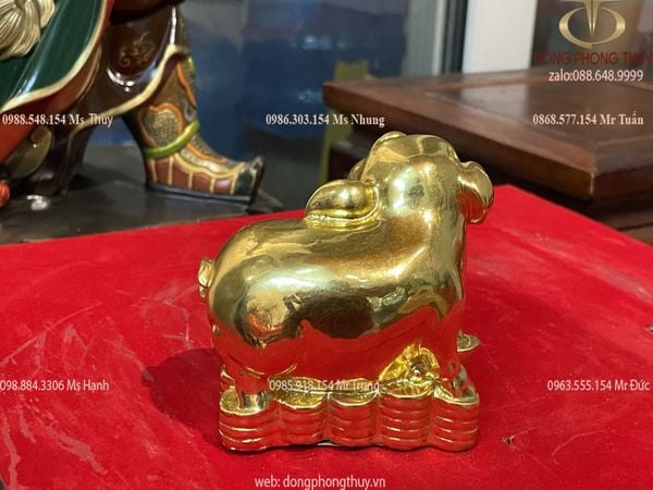 tượng heo phong thủy bằng đồng dát vàng 24k