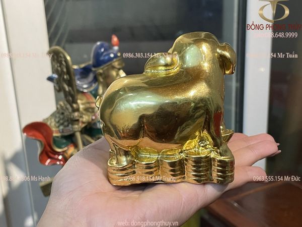 tượng heo phong thủy bằng đồng dát vàng 24k