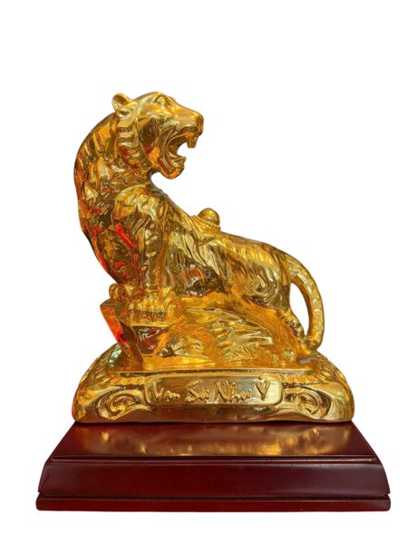 Tượng hổ bằng đồng vạn sự như ý dát vàng 24k cao 27 nặng 5kg chữ Việt