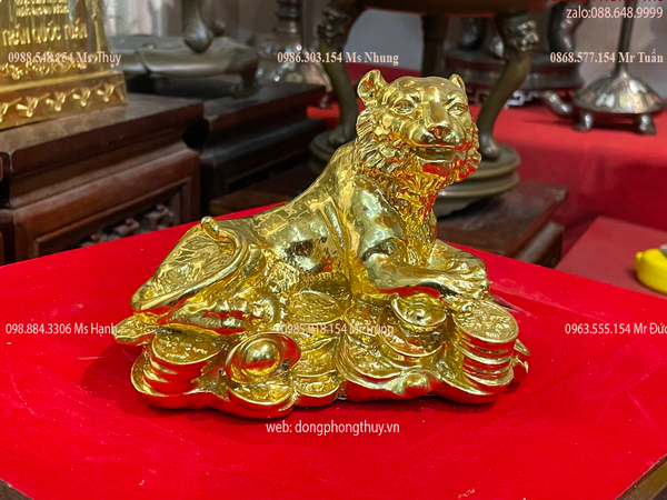 Quà tặng mạ vàng: tượng hổ mạ vàng bằng đồng cao 11cm dát vàng 24k