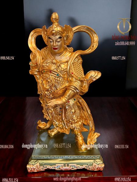 Vi Đà Hộ Pháp - Già Lam Hộ Pháp cao 40cm nặng 19kg dát vàng 24k vẽ màu đính đá cao cấp