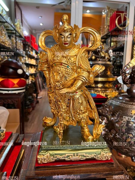Vi Đà Hộ Pháp - Già Lam Hộ Pháp cao 40cm nặng 19kg dát vàng 24k vẽ màu đính đá cao cấp