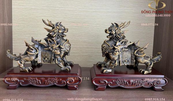 Hỏa kỳ lân bằng đồng cao 18 ngang 24 sâu 10cm màu hun nâu