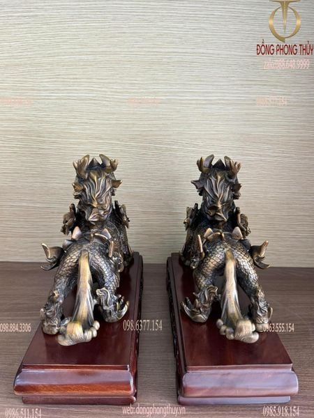 Hỏa kỳ lân bằng đồng cao 18 ngang 24 sâu 10cm màu hun nâu