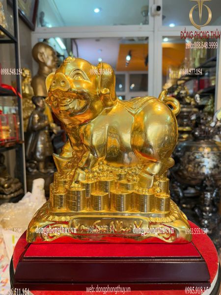 Tượng heo phong thủy dát vàng 24k cao 27cm nặng 5kg