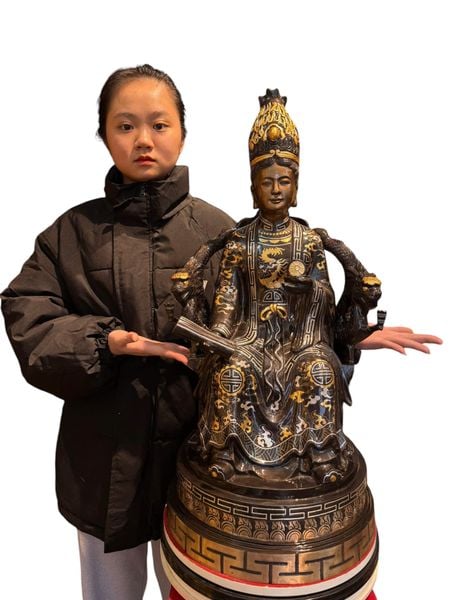 Tượng Mẫu Cửu Trùng Thiên bằng đồng đỏ khảm tam khí cao 70cm