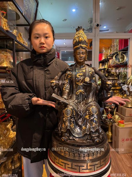 Tượng Mẫu Cửu Trùng Thiên bằng đồng đỏ khảm tam khí cao 70cm