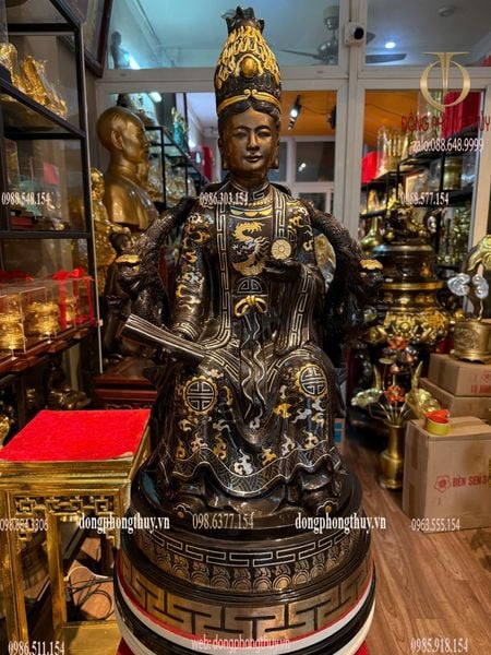 Tượng Mẫu Cửu Trùng Thiên bằng đồng đỏ khảm tam khí cao 70cm