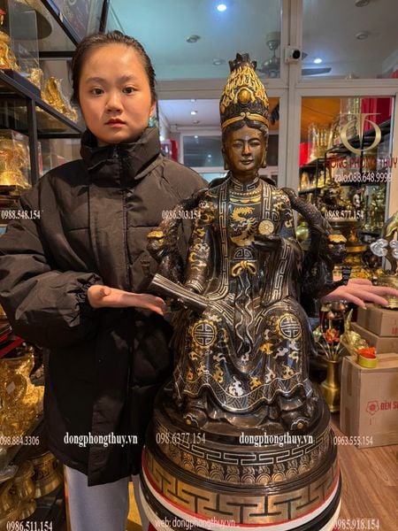 Tượng Mẫu Cửu Trùng Thiên bằng đồng đỏ khảm tam khí cao 70cm