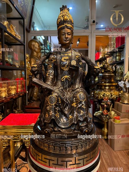 Tượng Mẫu Cửu Trùng Thiên bằng đồng đỏ khảm tam khí cao 70cm