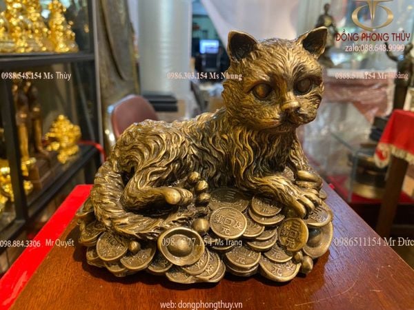 Tượng mèo nằm tiền cao 12,5cm