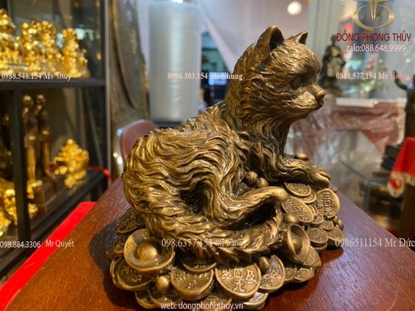 Tượng mèo nằm tiền cao 12,5cm