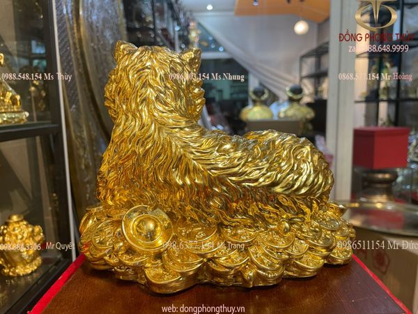 TƯỢNG MÈO NẰM TIỀN CAO 17CM dát vàng 24k