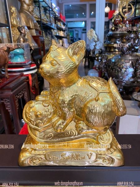 Tượng mèo phong thủy bằng đồng dát vàng 24k