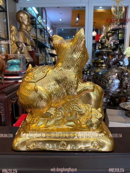 Tượng mèo phong thủy bằng đồng dát vàng 24k